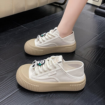 361断码踩脚两穿半拖小白鞋夏季初中学生板鞋2024新款大头丑萌休奶茶