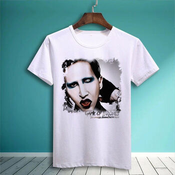 鲁伊森玛丽莲曼森短袖玛丽莲曼森周边衣服短袖t恤潮流体恤白色上衣