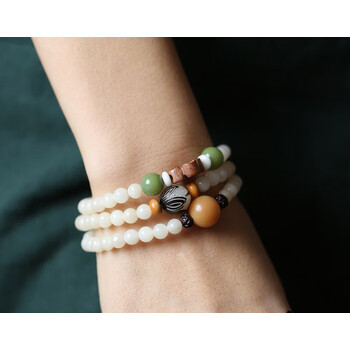 snqp 原创天然白玉菩提根手链手串 纤细三圈小珠百搭款清新桃 净手围