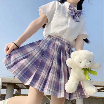 校服百褶裙春夏新款jk格裙女水手服学院风三件套裙子短袖衬衫领结xs