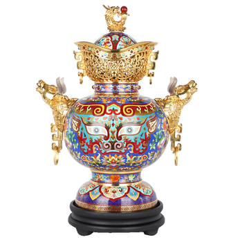 摘宝楼北京掐丝珐琅工艺礼品景泰蓝牛转乾坤家居饰品铜摆件花瓶真金鎏