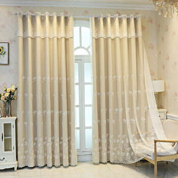 曼花闲遮光双层窗帘北欧田园风客厅书房阳台落地遮阳帘飘窗卧室布纱