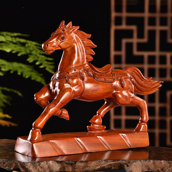 木雕马摆件工艺品战马木质红马客厅实木马到成功办公桌面装饰礼品