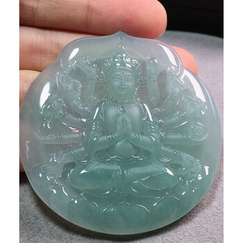 绿翠天成翡翠冰种晴底千手观音吊坠缅甸a货翡翠玉石送礼送老公送爸爸