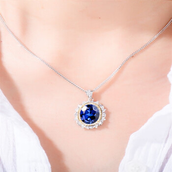 尤莱卡s925蓝宝石吊坠女双色坦桑色蓝宝石项链女宝石百搭锁骨链圣诞节