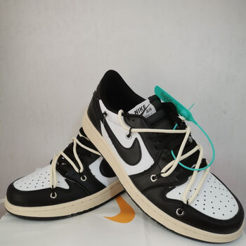 耐克顿高版本双ajow鞋带联名定制系列男女板鞋运动休闲篮球鞋白黑43