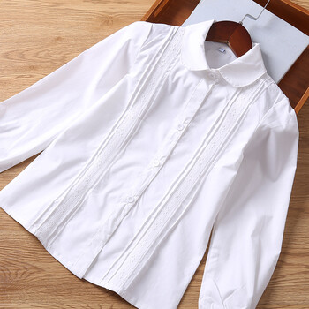 寞阳女童校服加绒款白色衬衫秋冬翻领衬衣棉儿童长袖小学生大女孩白色