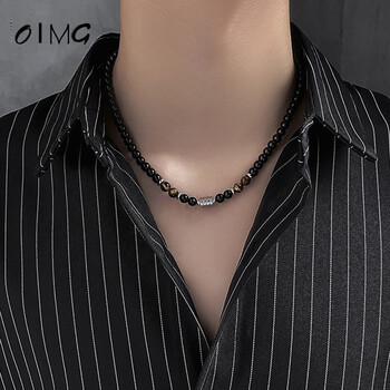 黑曜石项链男潮夏季小众设计感嘻哈男士锁骨链男生佛珠颈链国潮个性
