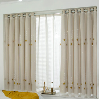 打孔窗帘免打孔伸缩杆网红窗纱现代简约飘窗客厅阳台落地窗半遮光窗帘
