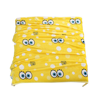 卡通海绵宝宝法莱绒盖毯珊瑚绒条格毛毯午睡被子单人学生双人 蓝色