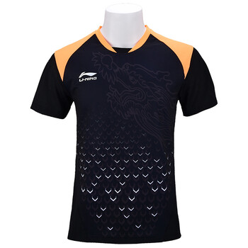 lining李宁 乒乓球服男 短袖乒乓球衣服龙服运动服aaym317-1 黑橘 m