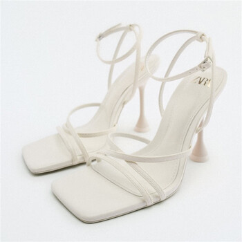 鞋zara2022夏季新款女鞋白色高跟系带凉鞋女细跟一字带凉鞋女 白色 40