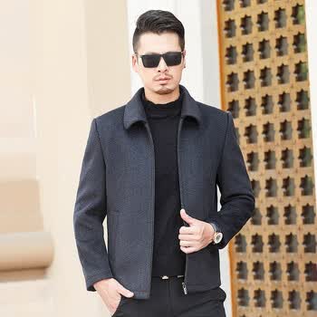 新款朝戈尔高端羊绒夹克男加厚保暖短款外套新款英伦绅士爸爸秋冬羊毛