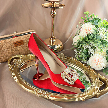 arshfe珍珠龙凤褂新娘鞋婚鞋禾秀婚纱两穿2023年新款红色高跟鞋中式