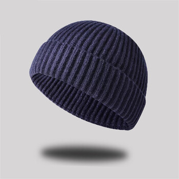 头围针织嘻哈圆顶西地痞秋冬包头 【藏青色短的款】光身针织帽 不遮耳