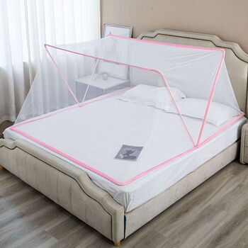 收纳便携婴儿防蚊罩单人学生宿舍免安装蚊帐 粉色 长190*宽80(单人床)