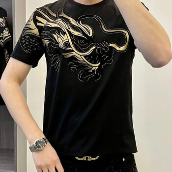 szvb过肩龙t恤2023夏季新款士龙形图案衣服潮流修身百搭圆领短袖 黑金