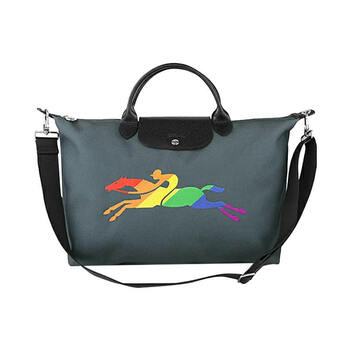 longchamp 珑骧 女士七彩骑师骑马印花图案翻盖拉链闭合实用单肩手提