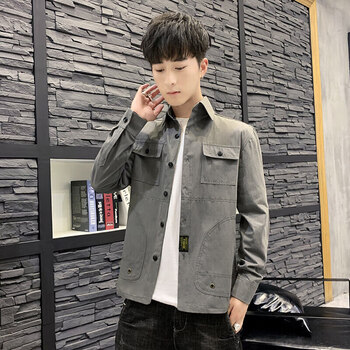 优衣裤官方旗舰店优衣衬衫男韩版潮流工装帅气长袖牛仔灰色m