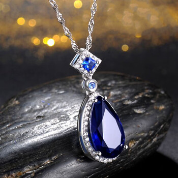 auot镀18k金蓝宝石吊坠女款高端彩色宝石项链彩宝项坠链彩宝项坠