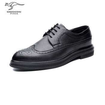 萨奇袋鼠男鞋英伦尖头时尚休闲皮鞋雕花商务男鞋黑色39