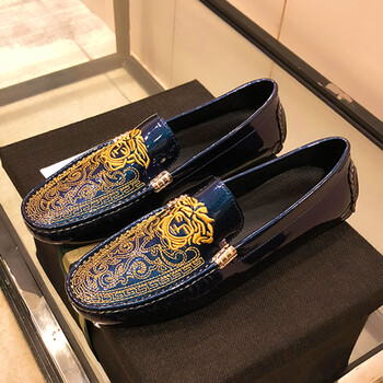 瓦萨琪男鞋秋冬季男士豆豆鞋休闲皮鞋百搭一脚蹬 蓝色 44【图片 价格