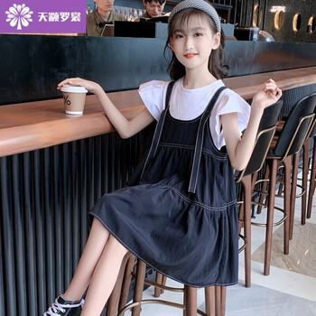 天颛儿童裙子夏季薄款小女孩大童装连衣裙女童夏装洋气中大童背带裙网