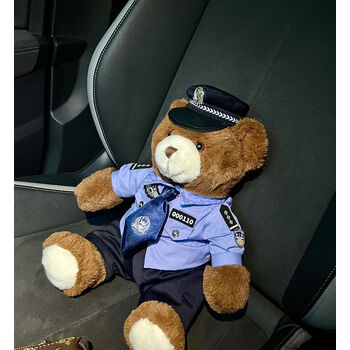 创京懿选可爱交警小熊骑铁小熊警官警察玩偶公仔泰迪熊骑行服毛绒玩具