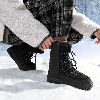 高帮情侣款男女棉鞋防水防滑大码东北棉靴户外马丁靴熊猫黑35运动鞋码