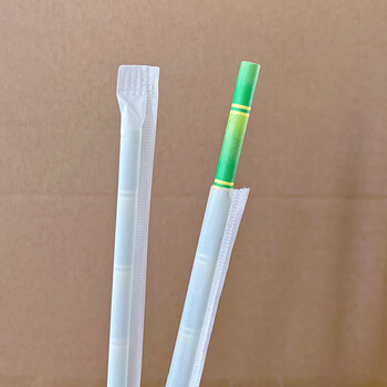 一次性可降解纸质吸管派对果汁饮料装饰吸管独立纸包绿竹吸管100支