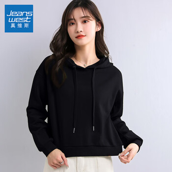 真维斯国潮圆领超火女士短款卫衣女春秋新款早秋上衣小个子初秋连帽款