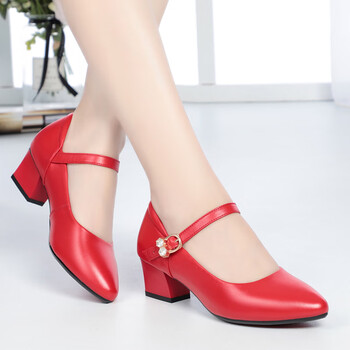 确不凡喜婆婆婚宴旗袍配的鞋子半高跟妈妈红鞋软皮鞋吉尔达浅口单鞋中