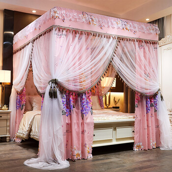 慕梵依床帘家用床幔含支架大床床帘床幔公主床帐防风三开门宫廷式蚊帐
