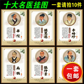 中国十大名医画中医馆装饰挂画养生馆大海报古代十大