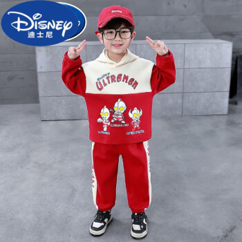 迪士尼品牌童装奥特曼衣服男童运动套装春秋款儿童卫衣 红色套装 140cm