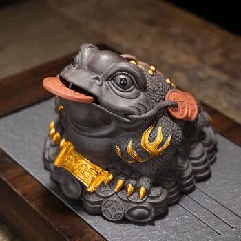 特奇玛茶宠可养紫砂招财金蟾精品蟾蜍茶盘茶台装饰茶桌茶虫功夫茶具