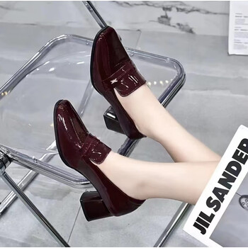 确不凡女士春秋皮鞋半高跟方头粗跟单鞋女2023款春季真皮英伦风小皮鞋