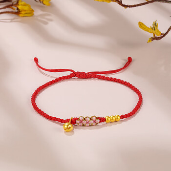 老凤祥款式999足金铃铛黄金脚链女纯金本命年桃花编织红绳脚绳夏季