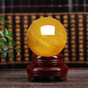 蕴然天然黄色水晶球摆件方解石球转运球风水球原石打磨冰洲石款办公