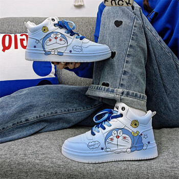 回力ow联名哆啦a梦男鞋子手绘板鞋女空军一号运动鞋冬季新款加绒 哆啦