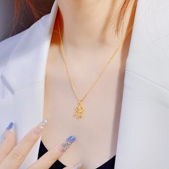 oeny黄金999足金祥云平安锁吊坠女士新款黄金转运珠如意锁骨送女朋友