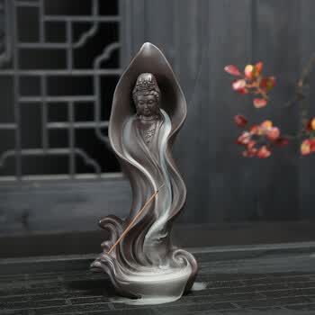 倒流香 香炉 家用室内大号香插观音香道佛具创意摆件陶瓷香熏炉 观音