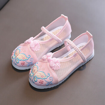 carloskayla女童汉服鞋夏季网面布鞋儿童国风绣花鞋舞蹈鞋古风透气网