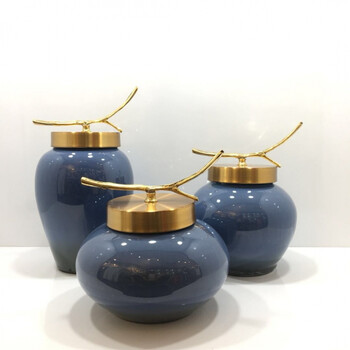 新中式简约抽象风格陶瓷罐子酒店摆件家居玄关现代样板房软装饰品 一