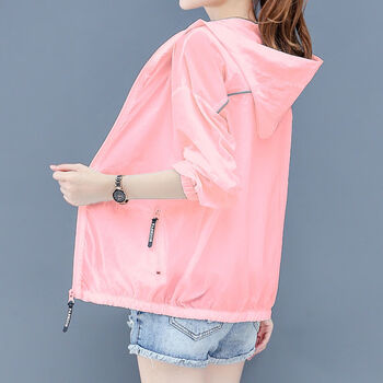 防晒衣女防紫外线短款2022夏季新款常规ins外套女宽松透气防晒服 粉色