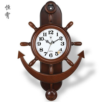 舵手挂钟 时尚客厅船舵钟表地中海摆钟石英钟 2863木纹棕 16英寸(40