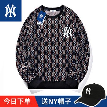 ny-nycnyy韩版洋基队ny长袖卫衣男春秋新款圆领满印打底 灰色 m