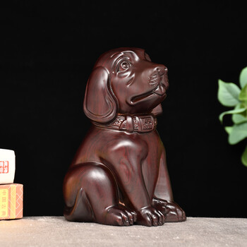 木雕刻狗摆件黑檀实木头生肖小狗可爱家居装饰品摆设花梨木工艺品黑檀