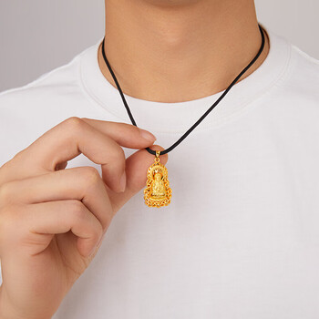 老凤凰老凤凰足金火焰观音黄金吊坠男观世音菩萨金挂坠绳子编绳项链光
