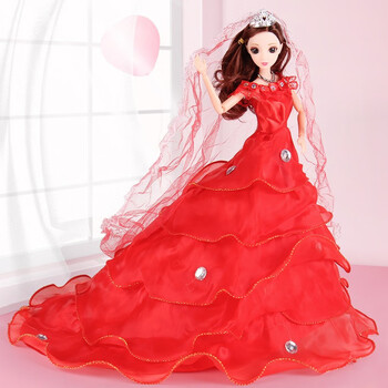 芭比儿童玩具洋娃娃礼盒套装过家家女孩生日开学礼物5层沙大拖尾中国